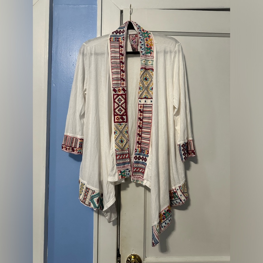 Johnny Was White Cardigan Long Sleeve Size Large